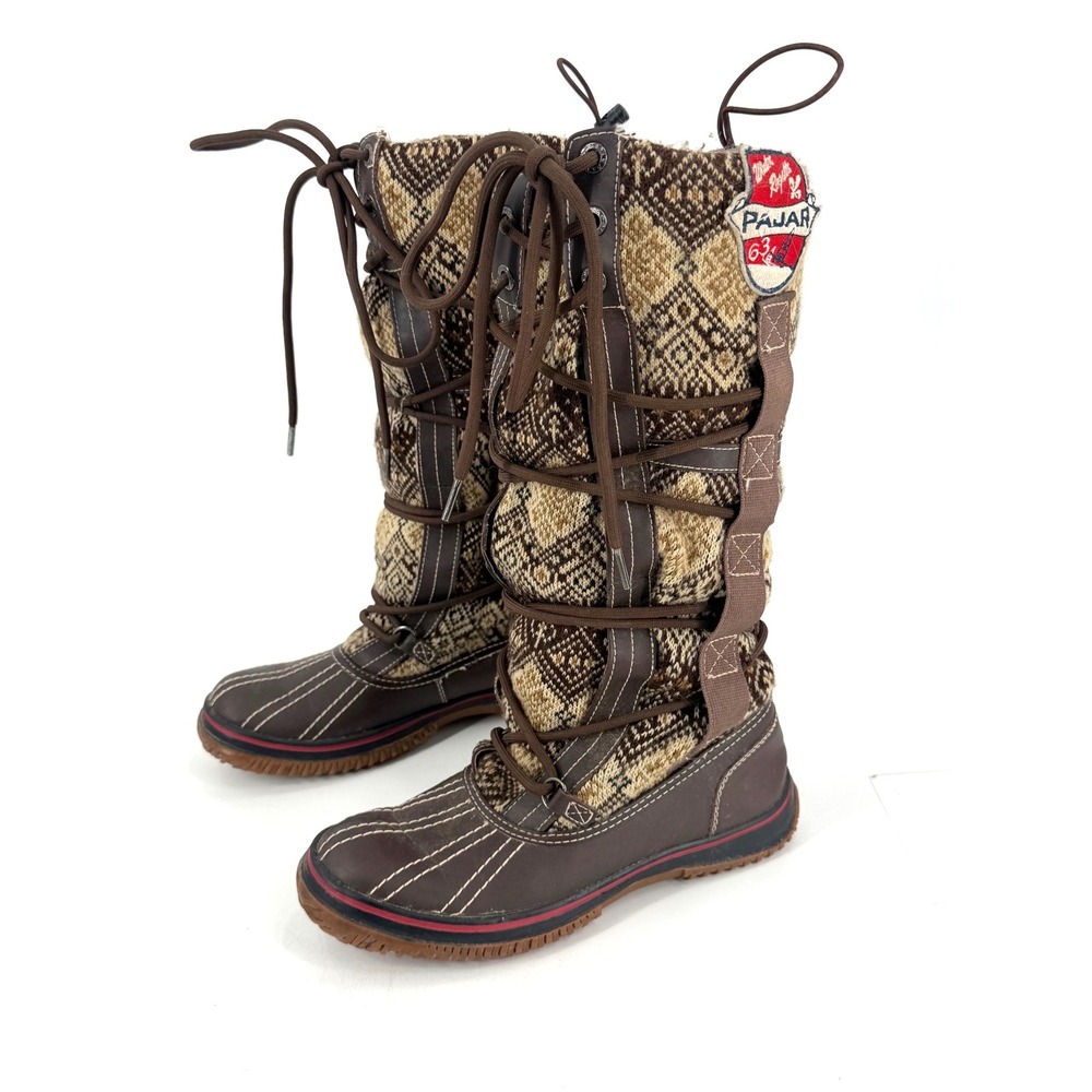 Pajar Winter Boots Women 7.5 Brown Fair Isle Apres Ski Duck Boots